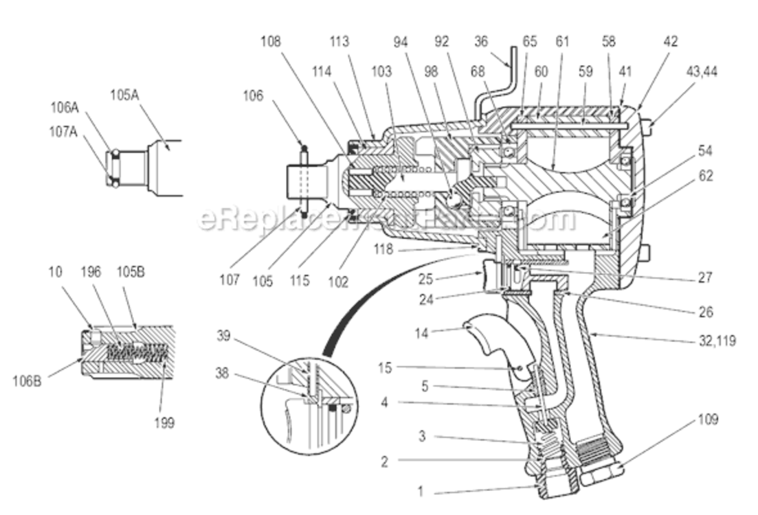 Page A Diagram and Parts List for CP6060 T024058 Chicago Pneumatic Wrench